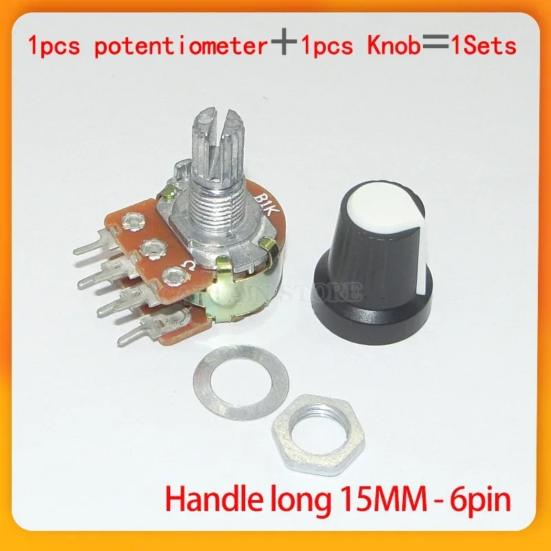 2 Sets WH148 1K 10K 20K 50K 100K 500K Ohm 15mm 6 Pin Linear Taper Rotary Potentiometer Resistor for Arduino with AG2 White cap