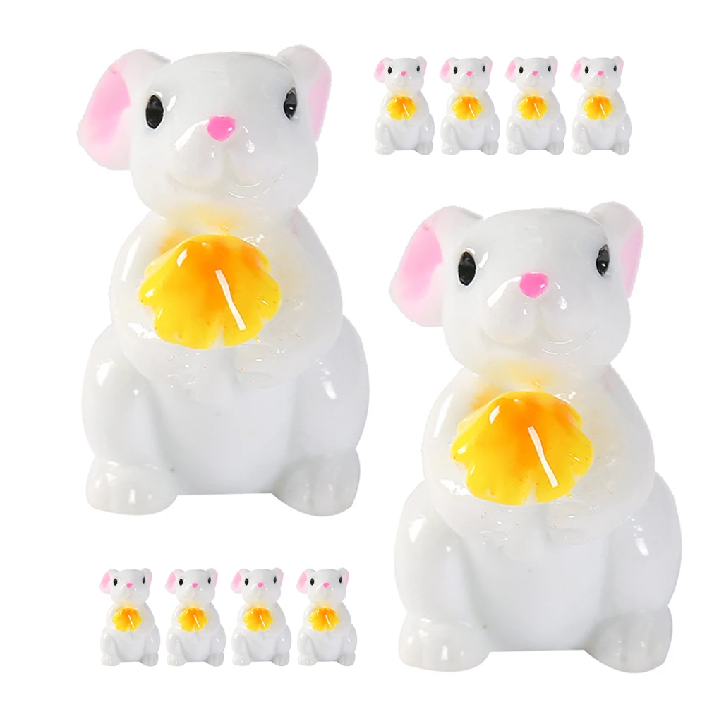 

10pcs Cartoon White Rabbit Figurines Mini Bunny Statues Resin Desktop Garden Decorations Landscape Miniature Animal Ornaments