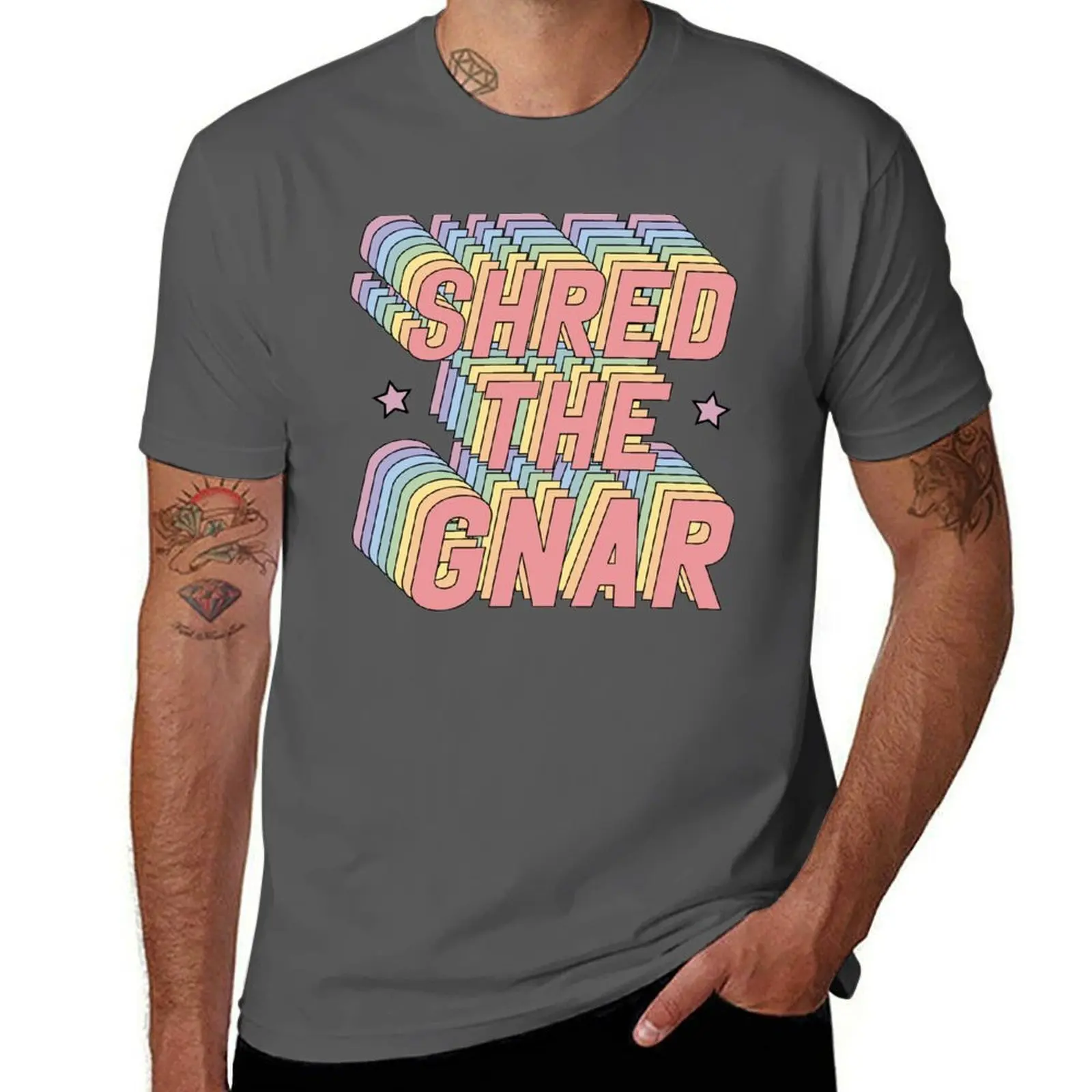 

Shred the Gnar Snowboarding Surfing Rainbow Pastel T-Shirt Work Outdoor T-Shirt for Men