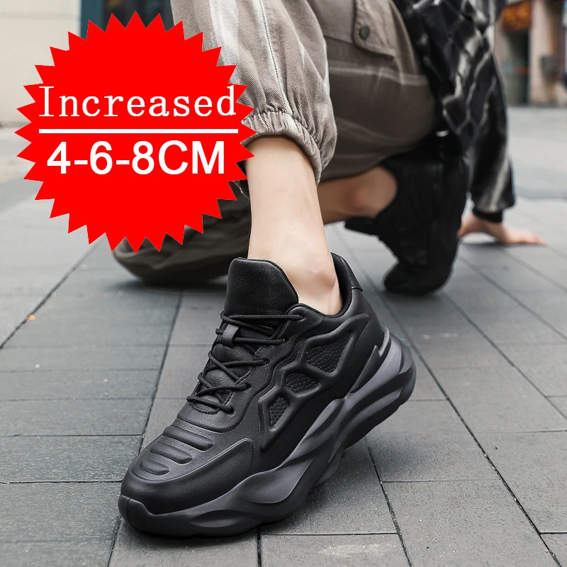 New Invisible Height Increasing Shoes For Summer Genuine Leather Shoes Breathable Mesh Casual Fashion Sport Platform Shoes 37-44