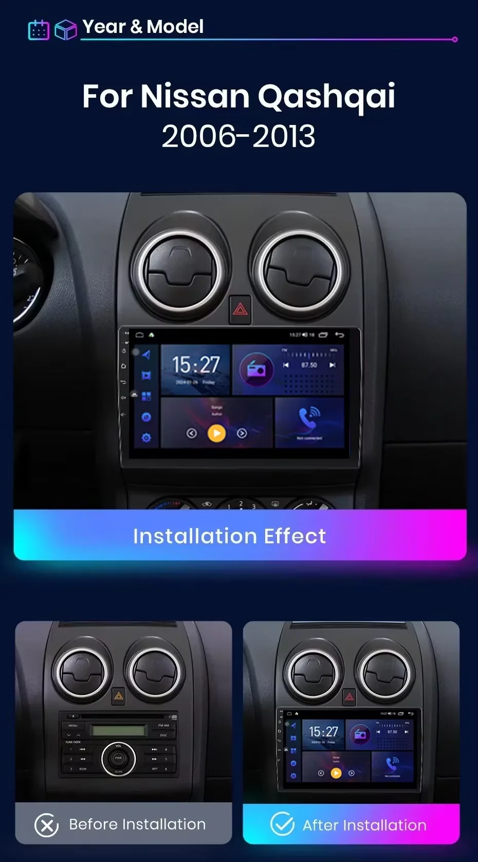CPU A76 ASR8662 Android 16 For Nissan Qashqai 1 J10 2006 - 2013 Car Radio GPS Multimedia Player Wifi 4G Touch Screen DVD BT