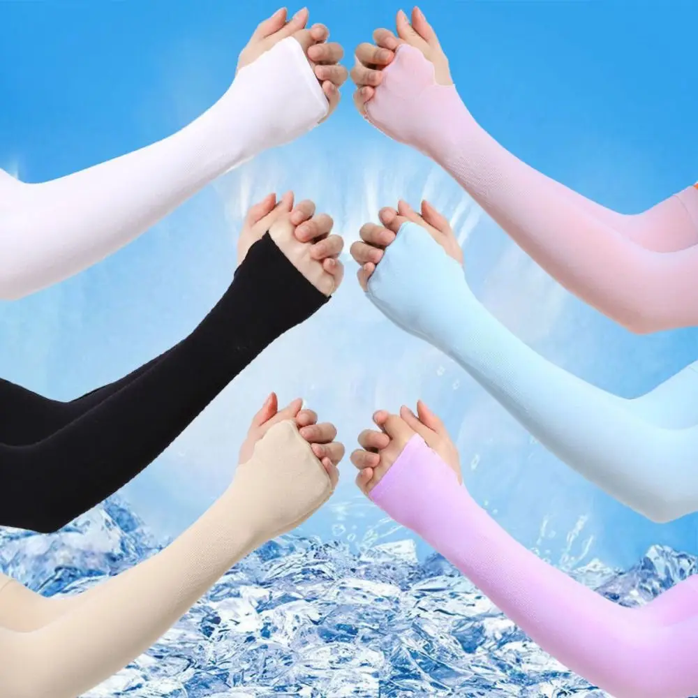 Arm Cover Summer Cool Hand Sleeves Ice Silk Fingerless Long Sleeves Anti-Sunburn Anti-UV Arm Sleeve Women Men