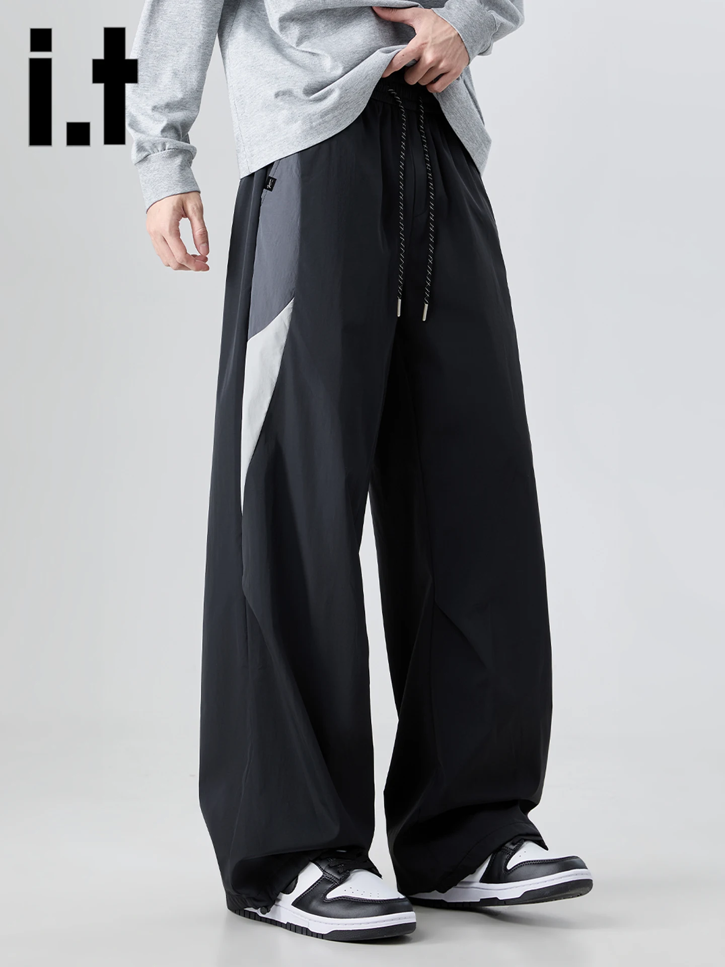 

Qui Dry, мужские спортивные брюки с широкими штанинами, свободные повседневные брюки с американским воротником, осенний сезон, нейлоновая ткань