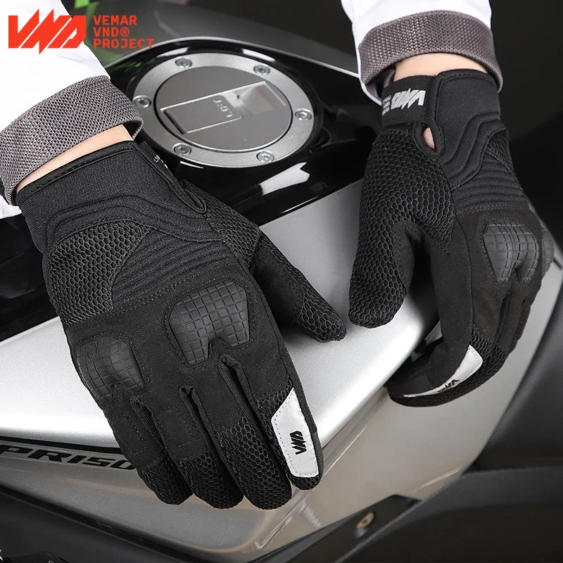 

VND Retro Gloves Mesh Breathable Hard Shell Protective Riding Full Finger Gloves Men Women Motorcycle Motocross Bike Gloves