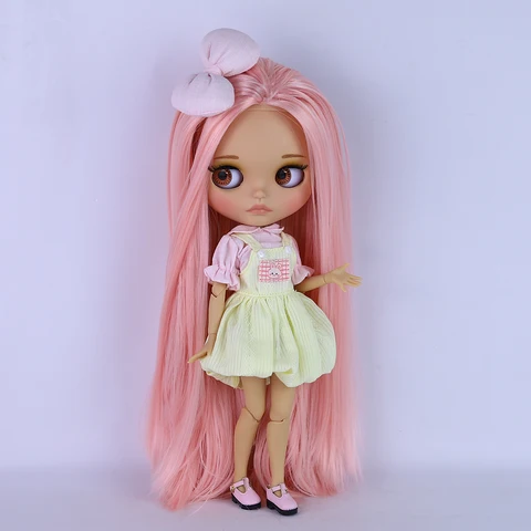 Кукла Blyth BJD 1/6 30 см с матовым лицом и бантом, коричневая кожа — пример использования