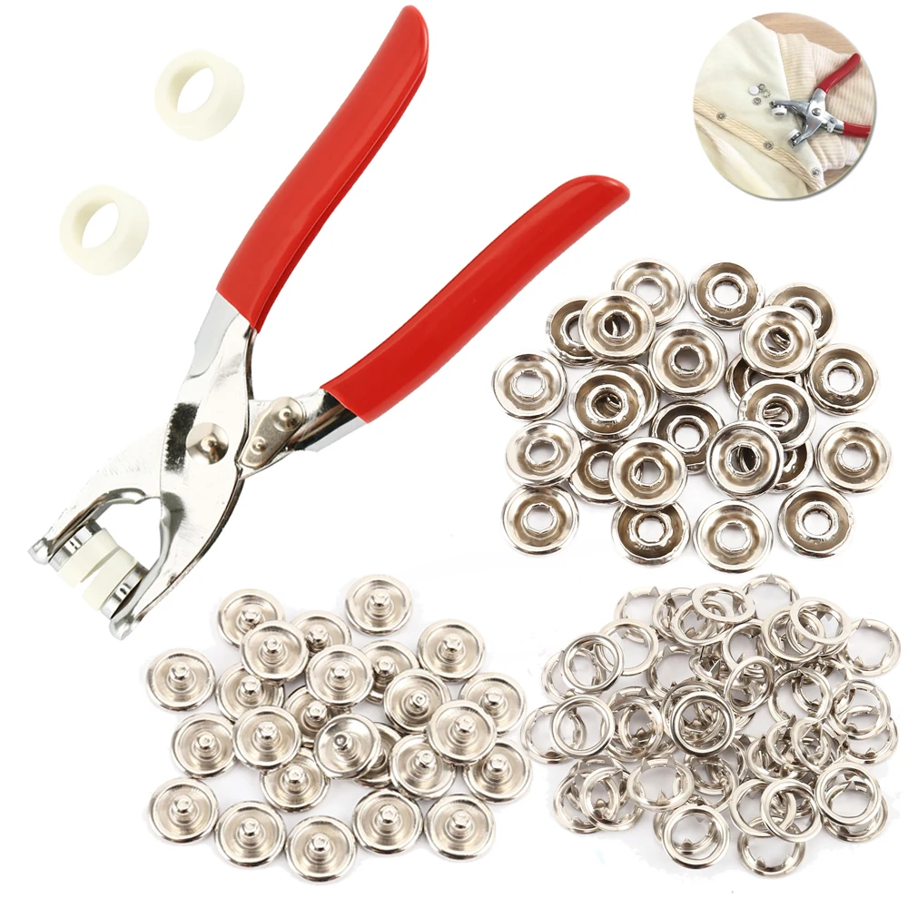 

Snap Buttons Fasteners Kit 9.5mm Metal Five-Claw Snaps Buttons with Fastener Pliers Press Tool DIY Crafts Clothing Bags