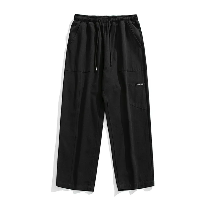 2024 New Cotton Center Seam Splice Design Workwear Casual Pants Men Spring Side Patch Pocket Japanese Retro Loose Long Trousers