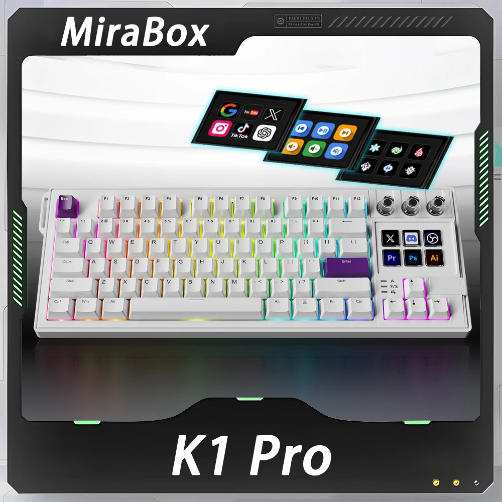 NEW Mirabox K1 Pro Keyboard Knob LCD Keys Wired Mechanical Keyboard RGB Gasket Macro Programming Multifunctional Keyboard Gifts