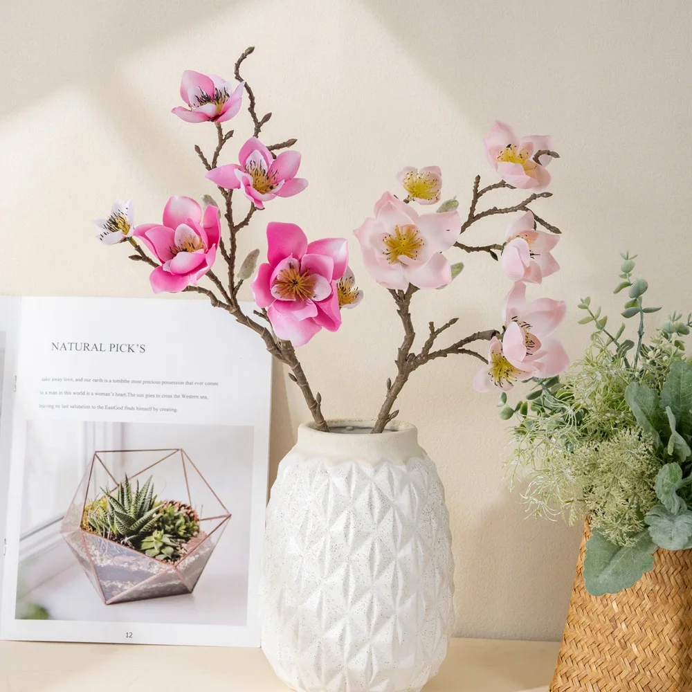 인공 실크 목련 가지 홈 호텔 테이블 장식, 가짜 꽃, 웨딩 신부 들고 사진 소품, 6 헤드, 1PC