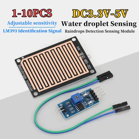 1-10PCS Raindrops Detection Sensor Module DC3.3-5V Water Droplet Detection Module LM393 Comparator High and Low Level Output