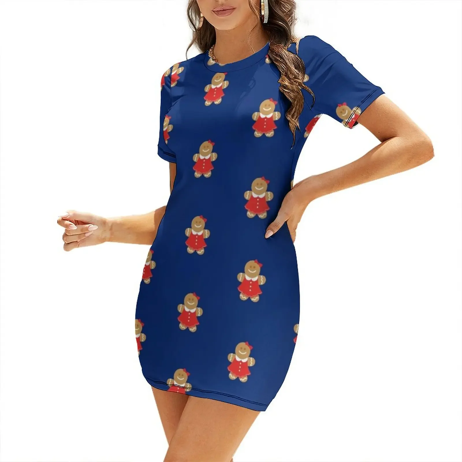 

Gingerbread lady cookie woman cute Christmas gift for baker or sweet teeth Short-Sleeved Dress birthday dress for women Dress