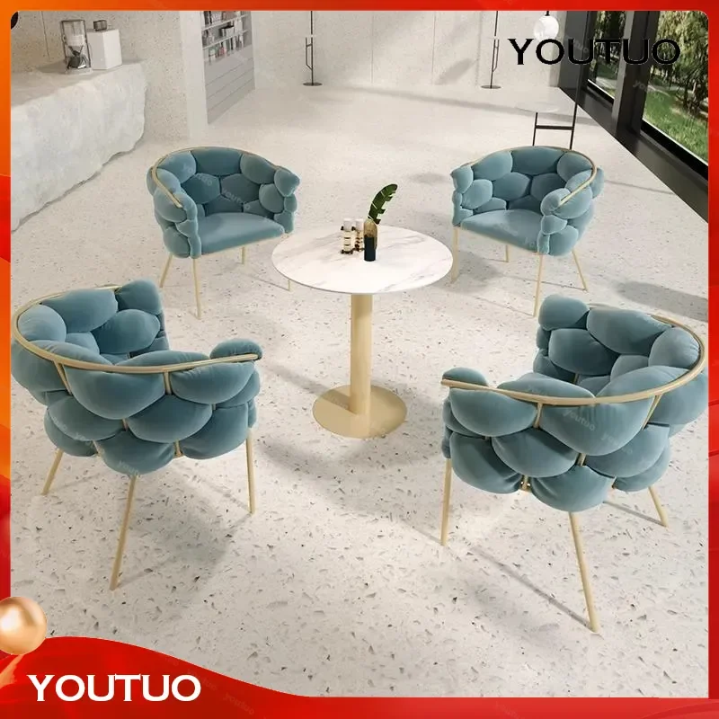  Light Luxury Blue Flannel Bubble Leisure Chair and Negotiation Table Set  Milk Tea Shop Sales Office Internet