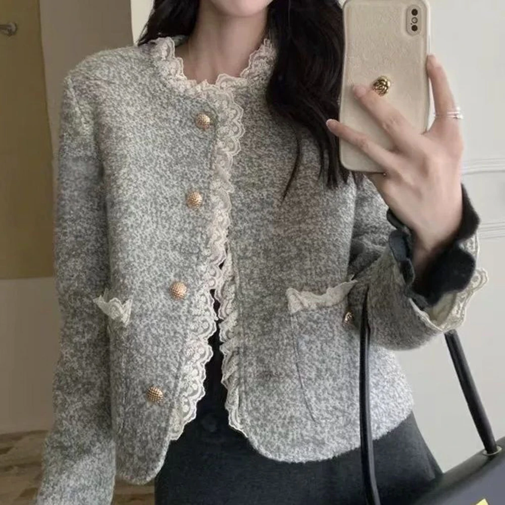 Lace French fragrant jacket short 2026 new temperament celebrity small cardigan top lace  coat women
