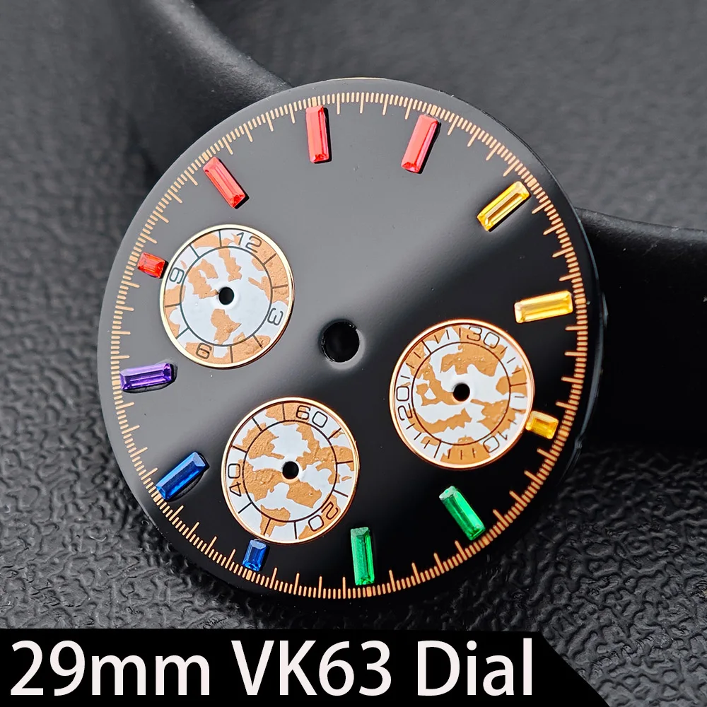 Hochwertiges 29mm VK63 Uhrenzifferblatt Grün Leuchtend 6 Zeiger Chronograph-Zifferblatt Passend für VK63 Quarzwerk 39mm Uhrengehäuse Herrenuhr Zubehör – Detail 2