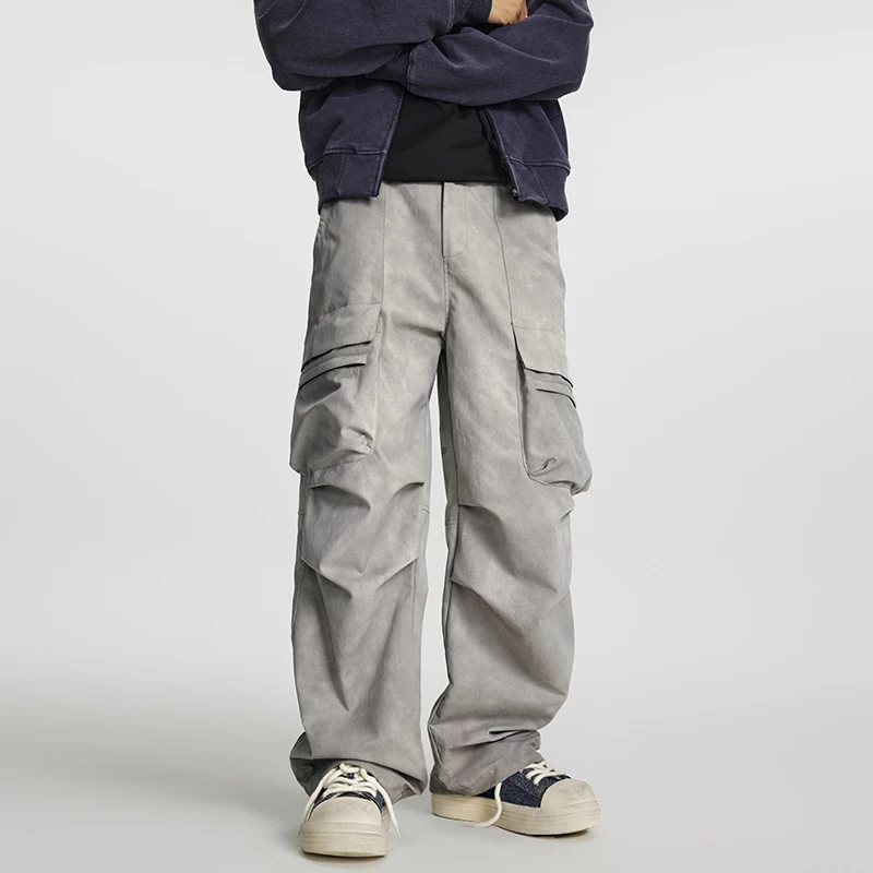 

Men Women Streetwear Fashion Hip Hop Casual Loose Straight Multi Pocket Dirty Gray Cargo Pants Cityboy Trousers