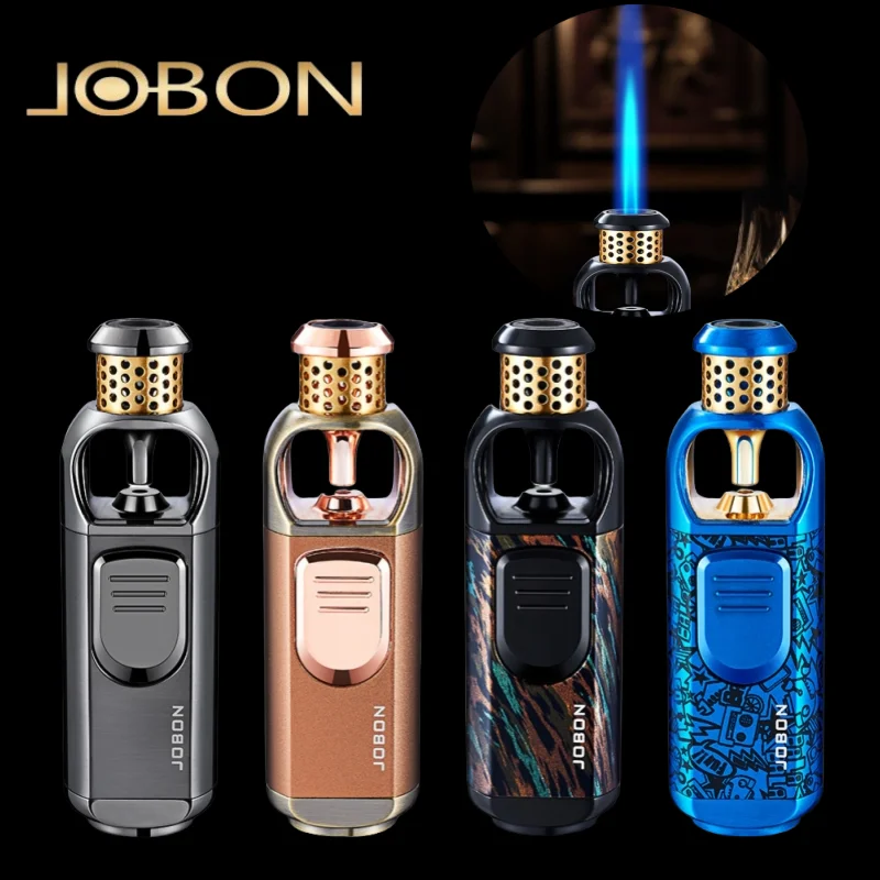 JOBON Metal Large Flame Cigar Lighter Windproof Jet Blue Flame Adjustable Flame Outdoor Lighter High-end Men's Smoking Gift