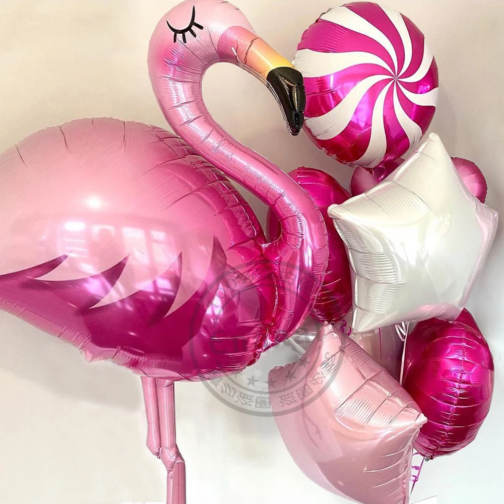 1set Hawaiian Party Flamingo Foil Balloon 32inch Rose Red Digital Balloon 1 Year Birthday Party Decoration Wedding Baby Shower