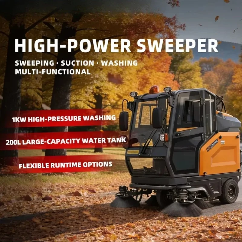 3-wheel Self-Propelled Road Cleaning Equipment with Water Spraying Function Floor Cleaning Machine Electric Ride-on Road