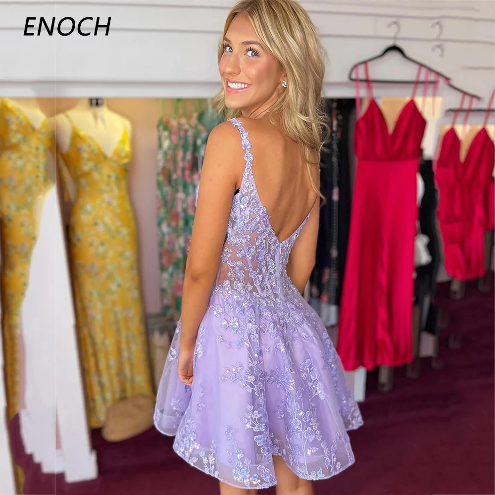 ENOCH-Robe de gala moderne à col en V et bretelles spaghetti, nouvelle collection éducative avec fleurs en fibre 3D et fermeture éclair au dos