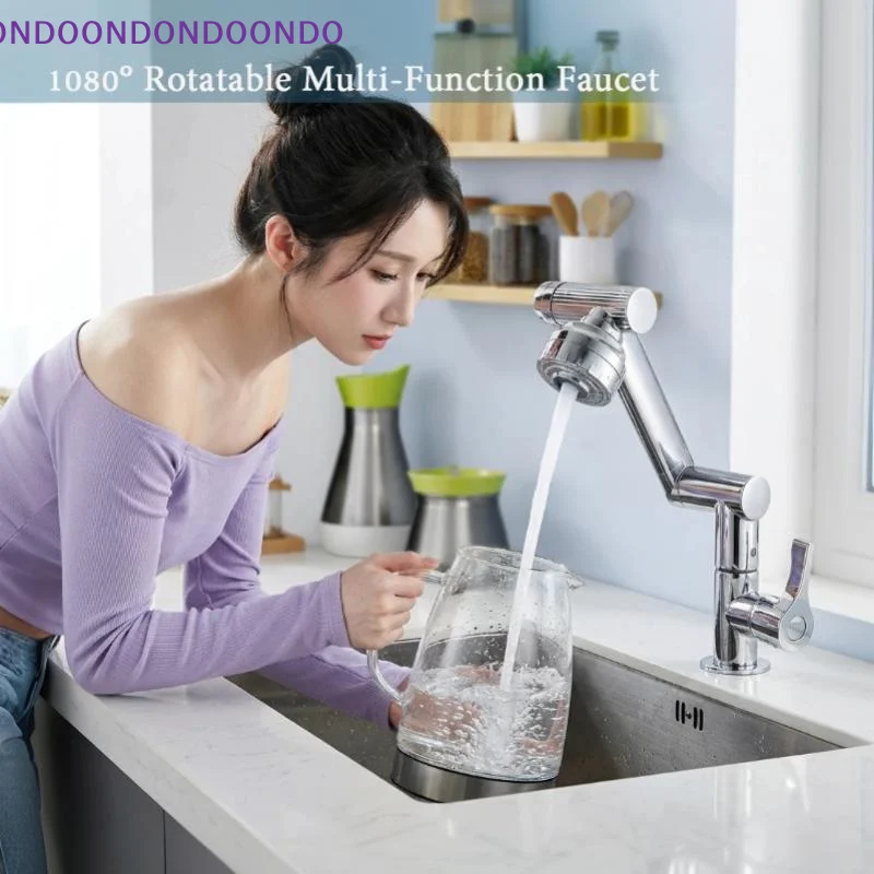 Dual Flow Modes Black Kitchen Faucet Robotic Arm 1080° Swivel Water Saving for Dish Washing Food Prep