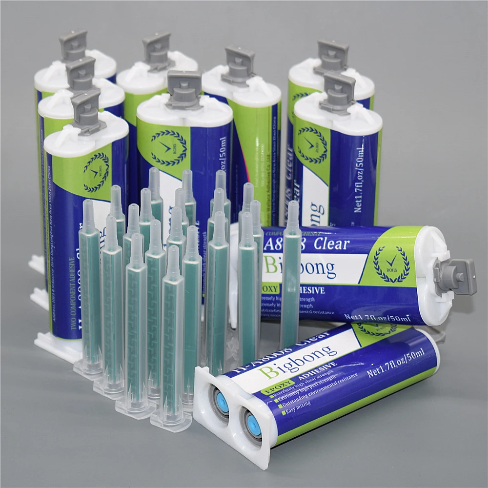 

10pcs 50ml Caulk Glue Epoxy Resin Adhesives Transparent AB Glues 1:1 Adhesive with 20pcs Static Mixing Nozzles 83mm Mixed Tube