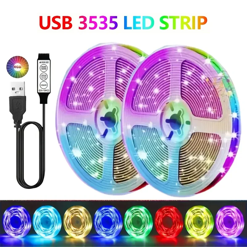 1pc 5V LED Strip With USB And Three-keys Control For Colorful TV Background Decorative Light For Living Room And Bedroom