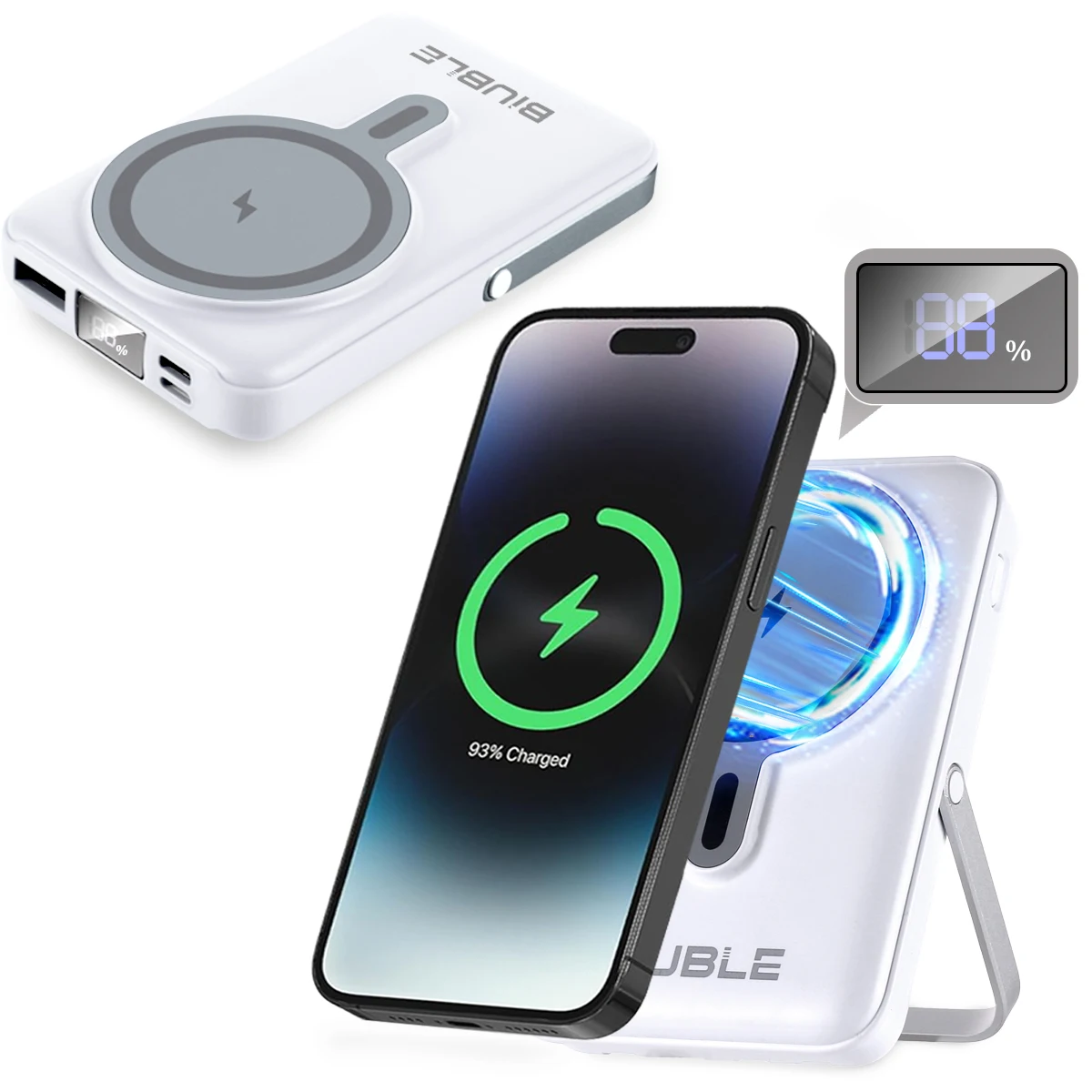 Kabellose magnetische Powerbank. Kabelloses Schnellladen bis zu 22,5 W mit digitaler LED-Leistungsanzeige