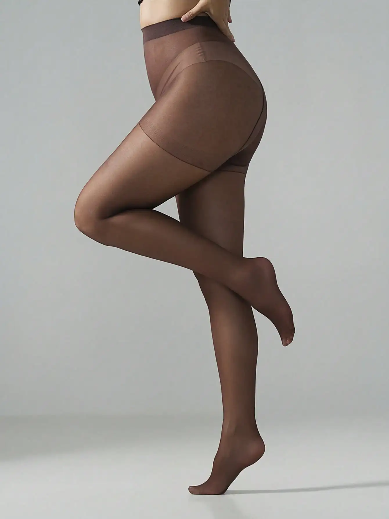 1 Paar schokoladenbraune transparente Strumpfhosen für Damen, formende Strumpfhosen mit hoher Taille, elastische Nylonstrümpfe zum Abnehmen für den täglichen Gebrauch – Detail 5