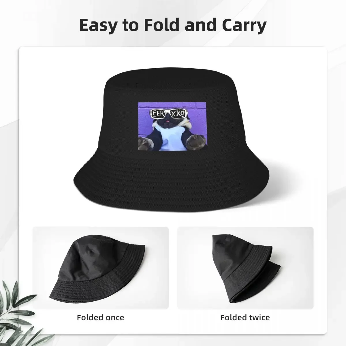 Ferxxo (pug) Glasses Logo Bucket Hats Panama For Kids Bob Hats Reversible Fisherman Hats Summer Beach Fishing Unisex Caps