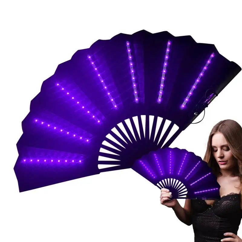 Portable Fan With Light Light Up Festival Folding Fan Travel Multipurpose Handheld Fan Carnival Accessories For Belly Dancing