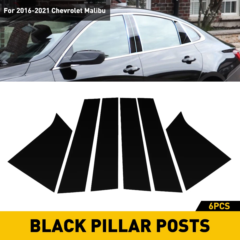 6Pcs/Set Black Mirror Window Pillar Trims For Chevrolet Malibu 2016 2017 2018 2019 2020 2021 Cover Door Stickers Car Accessories