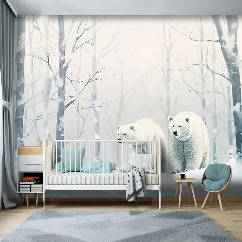 

Custom Photo Wallpaper Cartoon Children's Room Kindergarten Decor With Cute White Bears Mural Home Decor Papel De Parede Sticker