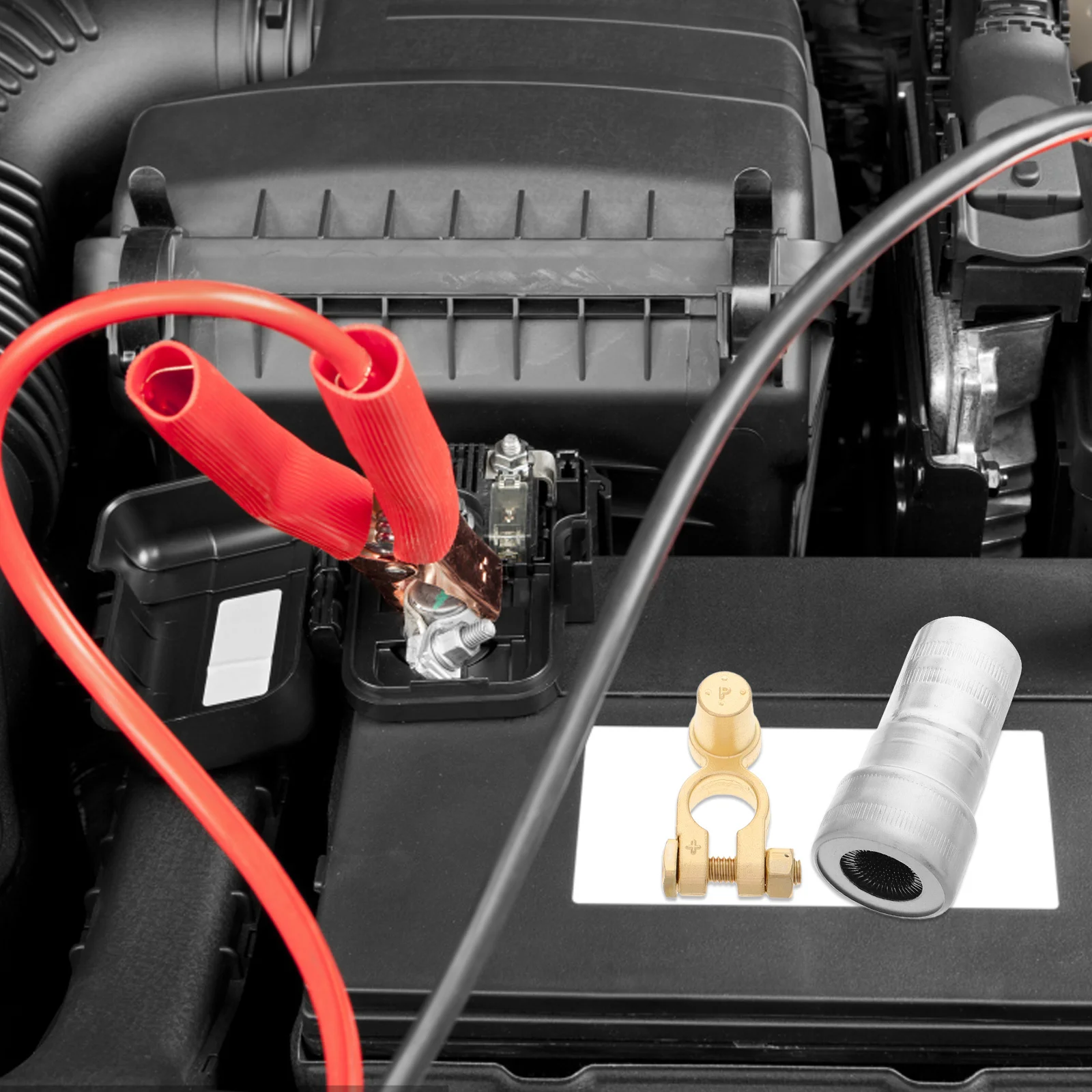 

1Set Brass Car Terminal Connectors Positive Negative Top Post Clamps Vehicle Terminal Adapter Kit