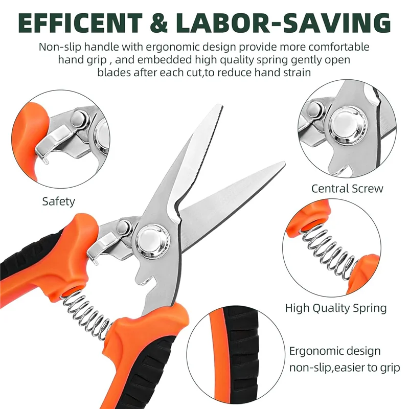 N89R 3 Pack Garden Pruning Shears, Stainless Steel Garden Shears, Gardening Shears, Gardening Scissors, Garden Scissors Easy Ins