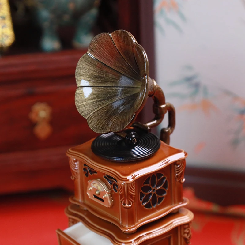 New Retro Dollhouse Miniature Gramophone With Music Mini Phonograph Record Simulation Gramophone Doll House Decor Doll Accessory