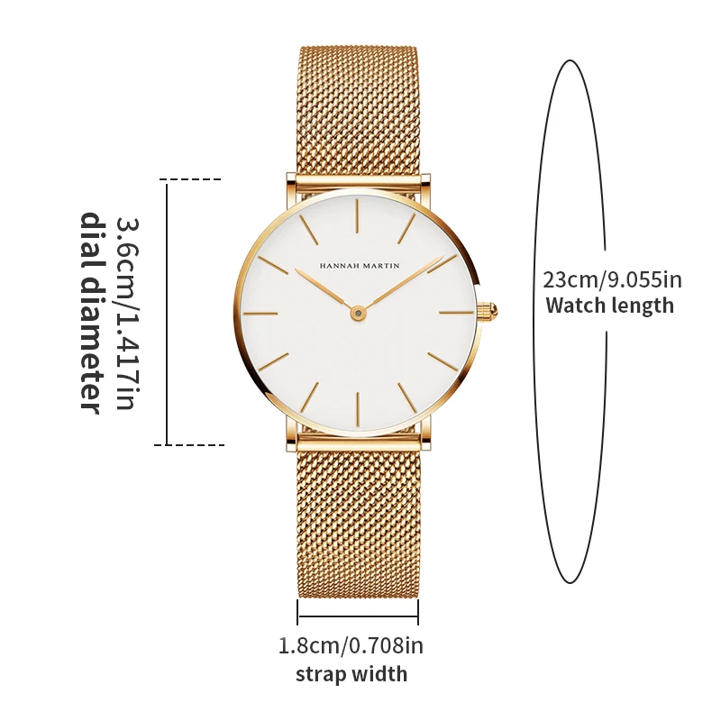 Women's Watch Hannah Martin Brand Stainless Steel Mesh Strap 36mm Silver Minimalist Dial Japanese Quartz Movement 6.9mm Slim Clock 3Bar Life Waterproof Local Fast Shipping Women Watch view 4