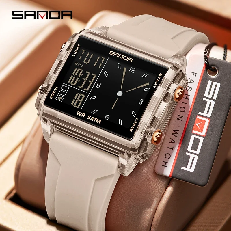 SANDA Fashion Electronic Watches for Man LED Luminous Calendar Waterproof Clock Outdoor Sports Casual Student Digital Wristwatch