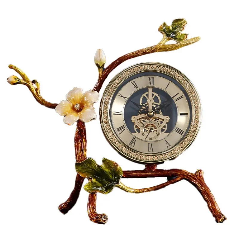 Light luxury enamel color seat clock, living room perspective gear seat clock, desktop decoration table