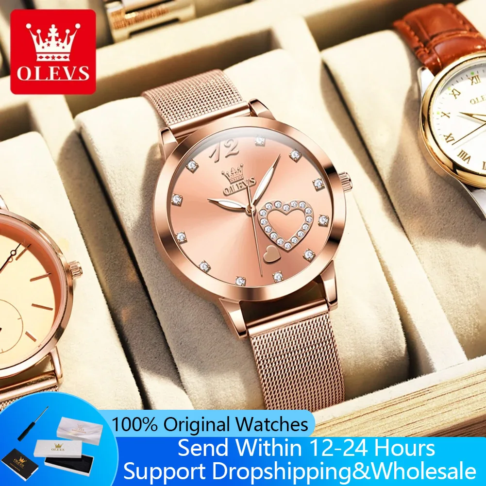 

OLEVS 5189 Watch For Women Milanese Steel Strap 30M Waterproof Quartz Woman Watch Diamond Scale Heart Shape Ladies Wristwatch
