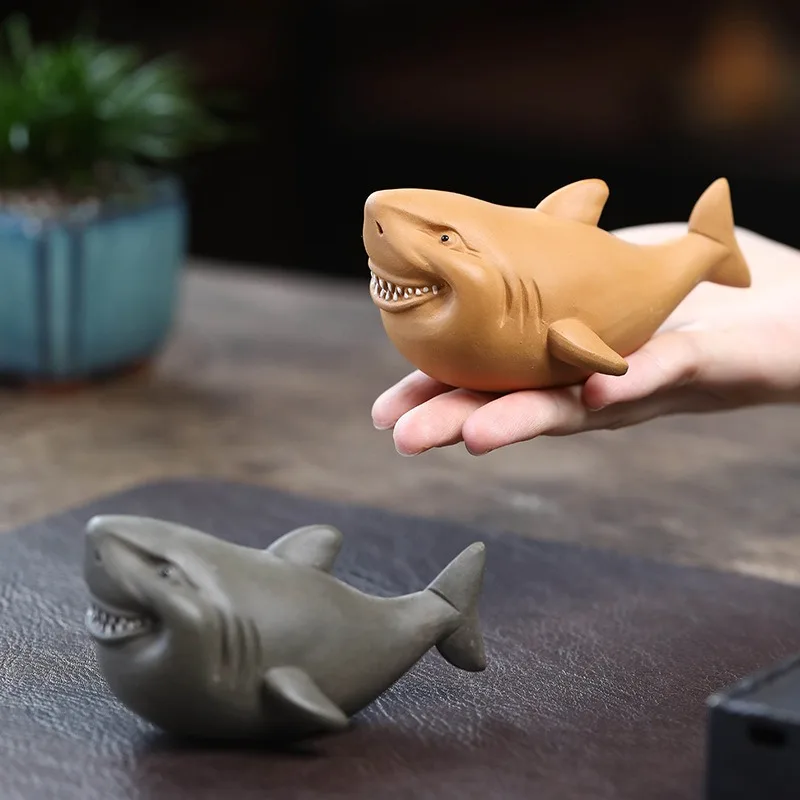 Exquisite Tea Pet Crafted From Authentic Purple Clay, Shaped As A Lovely Giant Tooth Shark Compact Size, Perfect Decoration Gift
