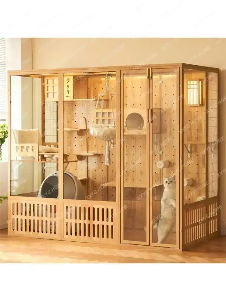 Super Large Cat Villa Cat Cage & Panoramic Large Cat House Luxury Indoor Cat Apartment, Large Pet Furniture Glass Cat House