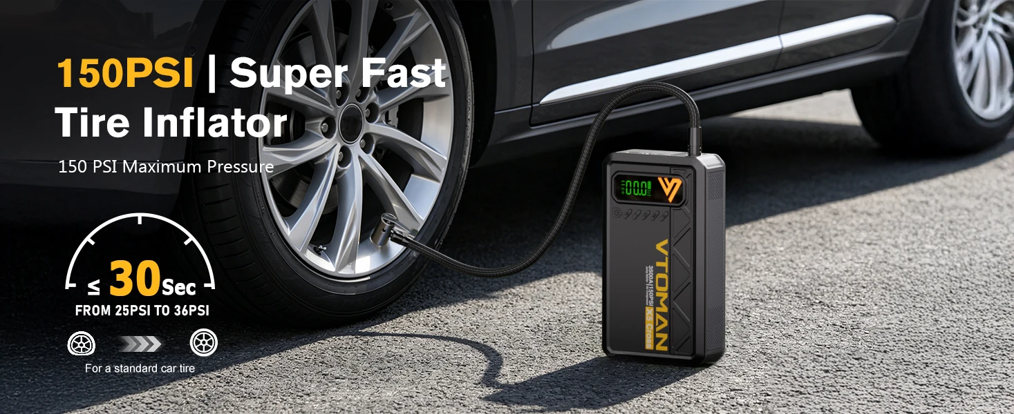 VTOMAN X5 Cross 5-in-1 Auto-Starthilfe 3500A Tragbare Autobatterie-Starthilfegerät mit Eingebautem 150PSI Luftkompressor Powerbank LED-Notlicht für Benzin- und Dieselautos – Detail 3