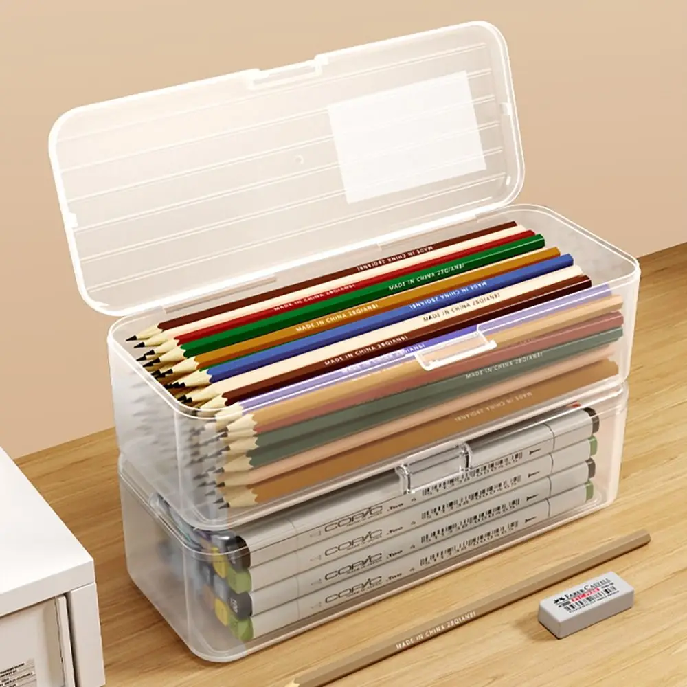 Simple Large Capacity Storage Box Transparent Multi-function Stationery Box Plastic Pen Box School Office - Image 2