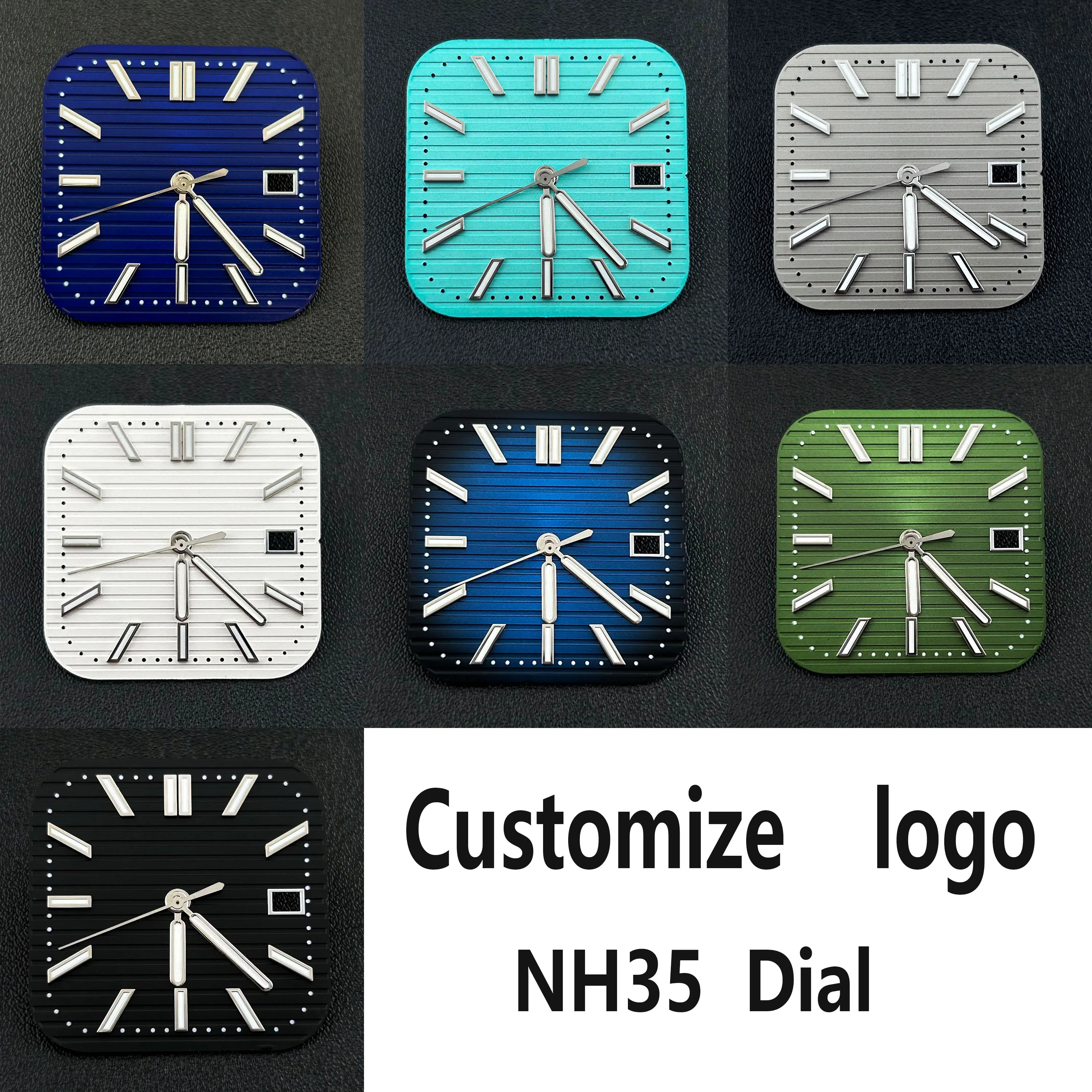 

NH35 dial Square Dial Custom Logo Man's watch dial green luminous suitable for NH35/NH36 movement watch accessories repair tool