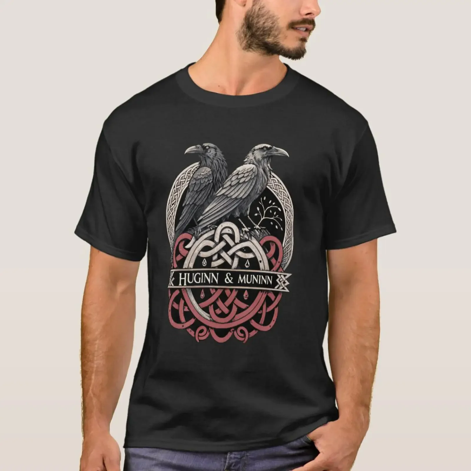 Viking Knotwork Odinu2019s Eyes Huginn Muninn T Shirt vintage Washed Versatile Top For Everyday Wear Breathable graphic