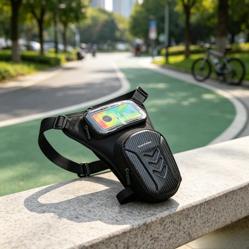 

Leg Bag for Men Splash Proof Carbon Grain Transparent Phone Window Adjustable Leg Strap Urban Commute Cycling Casual Daily Carry