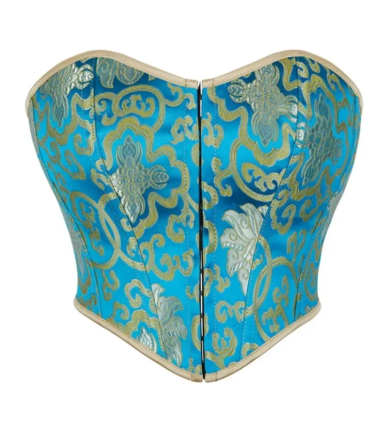 

Синий женский корсет на пуговицах на груди, короткий корсет без костей в стиле ретро