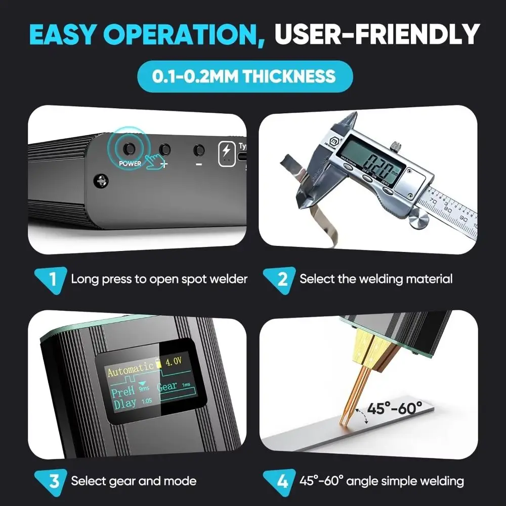 

80 Gears Spot Welder Adjustable Handheld Mini Spot Welding Machine Portable Automatic Trigger Integrated Design Welder DIY