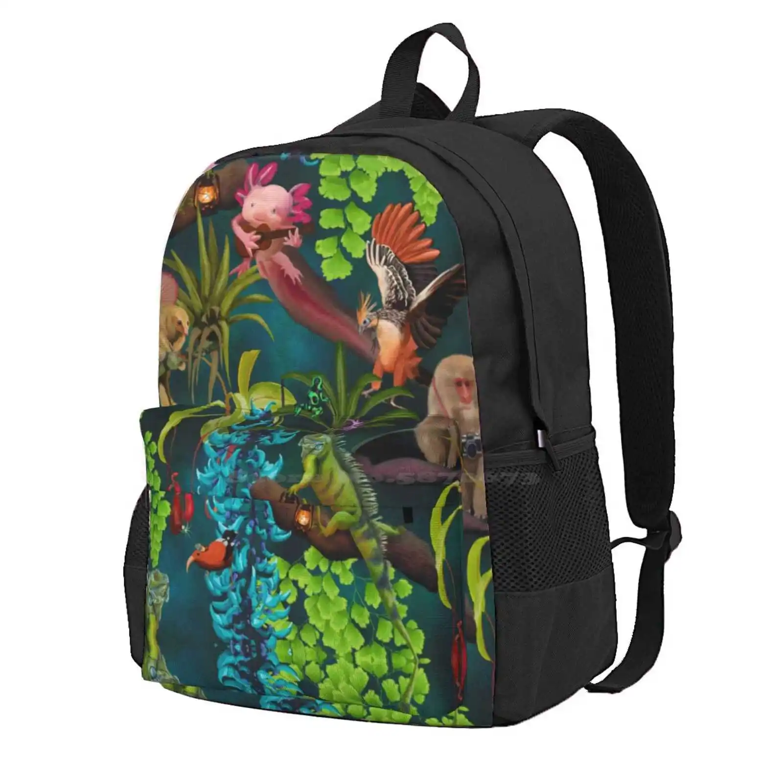 Fantastical Jungle Life Hot Sale Schoolbag Backpack Fashion Bags Cuttlefish Iguana Silky Anteater Pitcher Plant Blue Jade Fern