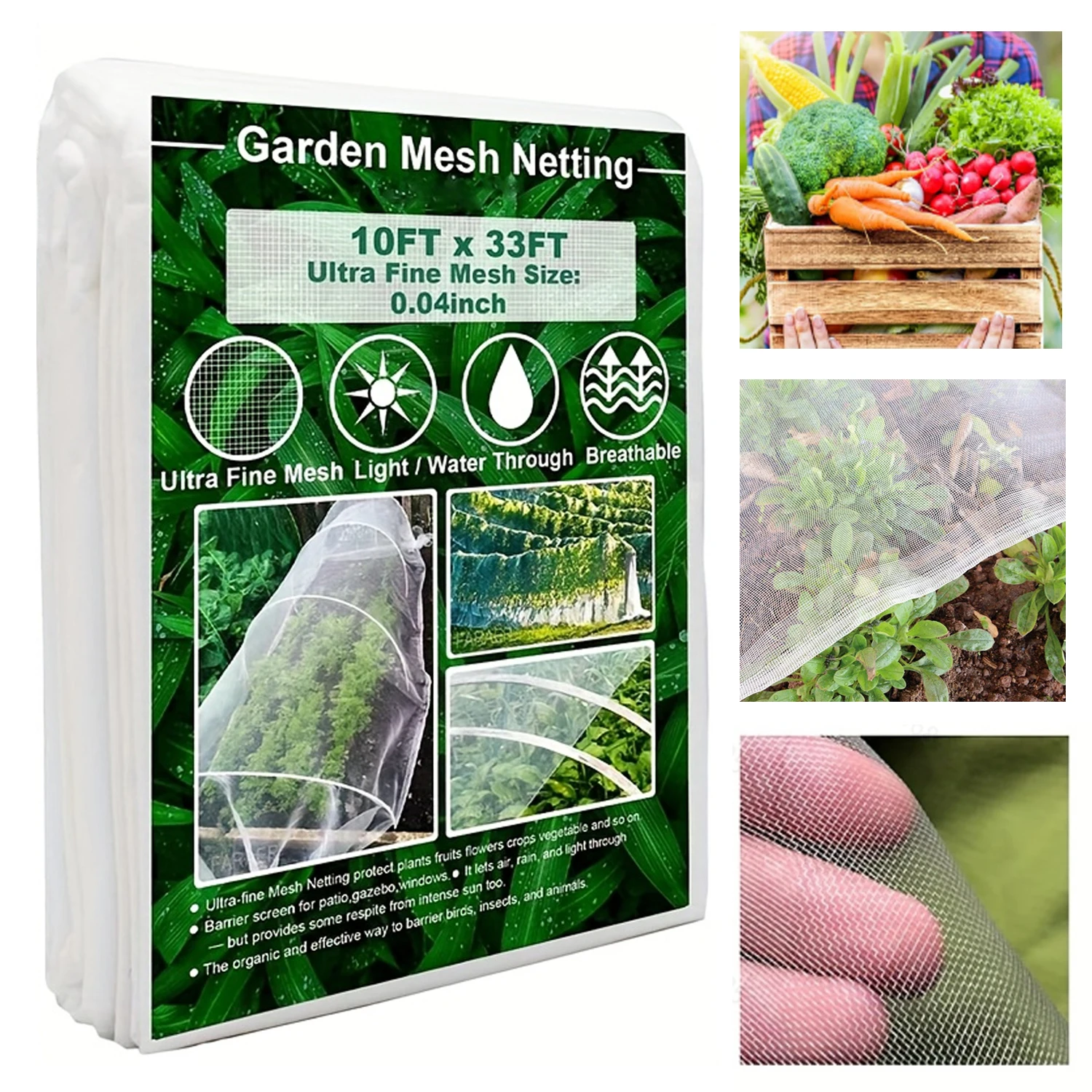 Garden Net, Plant Cover 10x33 Feet Ultra-Fine Mesh Protective Net for Vegetable Plants, Fruit and Flower Crops